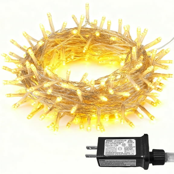 DAYBETTER 33FT Fairy Lights Plug In, 100 Led Starry Twinkle String Lights, 8 Lighting Modes, for Wedding Indoor Outdoor Christmas Patio Garden Decoration, Warm White