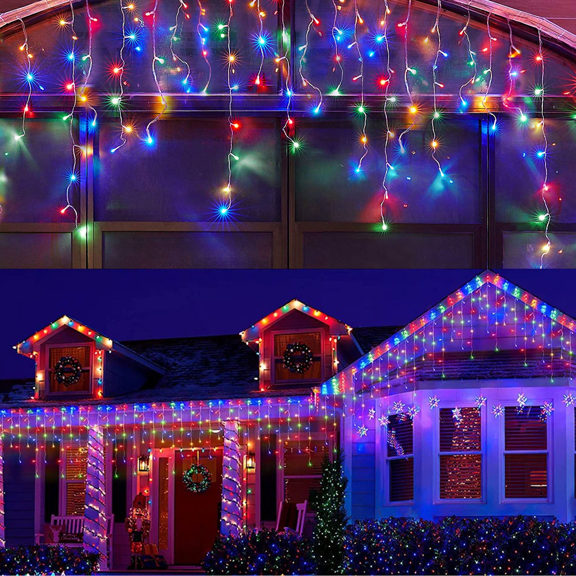 DAYBETTER 33ft Christmas Icicle Lights Outdoor Multi Color 60 Drops Ice Cycle String Lights with 360 LED 8 Modes for Fireplace Wedding Decorations Walmart
