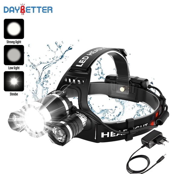 DAYBETTER 3LED Rechargeable Headlamp, 1200 LM, 1600mAh, 4 Modes, IPX7 Waterproof, 120° Adjustable Headlamps for Camping Hiking Fishing