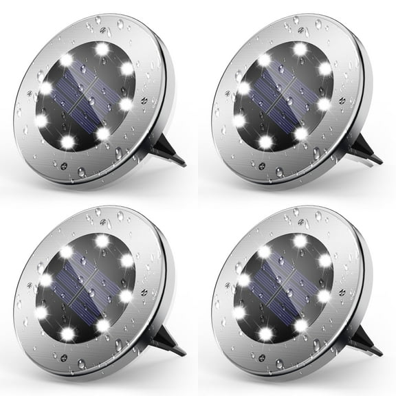 DAYBETTER 4 Pack Solar Ground Lights Outdoor,8 LED Solar Powered in Ground Disk Light Waterproof for Yard Garden Outside Driveway Walkway Pathway Lawn Patio Decor