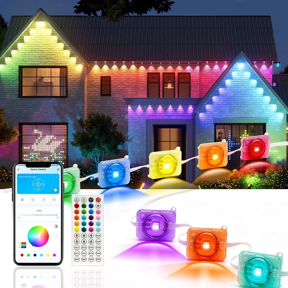 DAYBETTER 500ft Permanent Outdoor Lights, RGB Eaves String Lights with 250 LEDS, Remote/APP Control Christmas Lights, IP65 Waterproof for Garden Halloween Party Decorations(100ft*5)