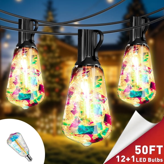 DAYBETTER 50FT Outdoor String Lights, ST38 Connectable Dazzling String Lights, Patio Hanging Lights with 12+1 LED Bulbs, Waterproof and Shatterproof, for Pergolas, Gazebos, Tents