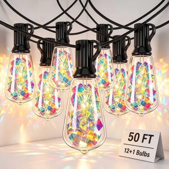 DAYBETTER 50FT Outdoor String Lights, ST38 Connectable Dazzling String Lights, Patio Hanging Lights with 12+1 LED Bulbs, Waterproof and Shatterproof, for Pergolas, Gazebos, Tents