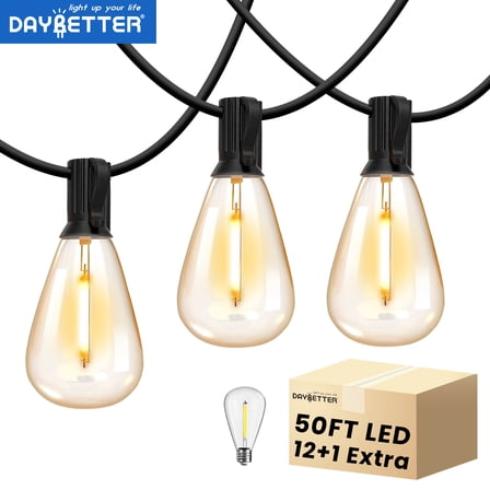 DAYBETTER 50FT Outdoor String Lights, Waterproof Patio Lights with 12+1 Hanging Lights S11 Bulbs, Shatterproof for Backyard Gazebo Porch Garden Outside Decor