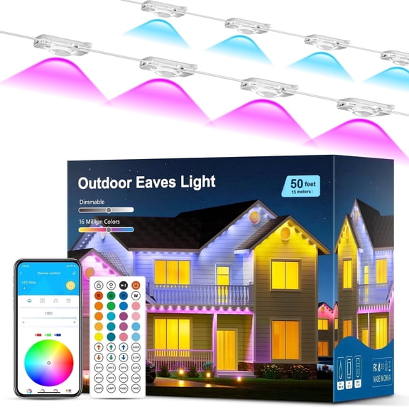 DAYBETTER 50ft Permanent Outdoor Lights, RGB Eaves String Lights with 25LED, Remote/APP Control, IP65 Waterproof, for Garden Halloween Christmas Party Decorations