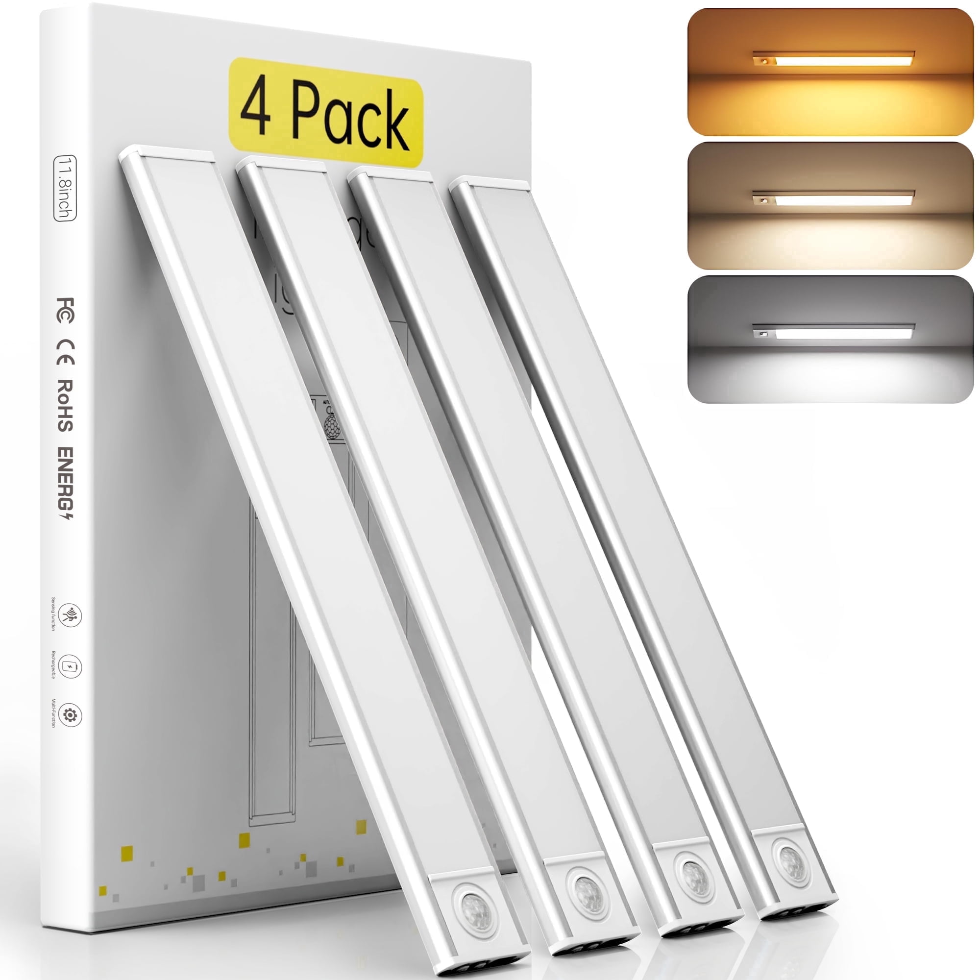 DAYBETTER 54 LED Under Cabinet Lights, USB Rechargeable Closet Lighting kit with Motion Sensor and Magnetic Strip for Wardrobe, Kitchen Wireless Lighting,4 Pack