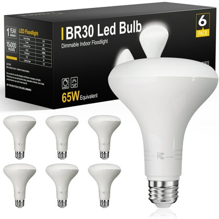 DAYBETTER 6 Pack BR30 Led Bulb 65W Equivalent, Dimmable Flood Light Bulbs Indoor, E26 Base, 5000K Daylight, 9W, 800 LM, Recessed Lighting Bulbs for Ceiling, Recessed Can, Living Room and Kitchen