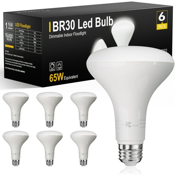 DAYBETTER 6 Pack BR30 Led Bulb 65W Equivalent, Dimmable Flood Light Bulbs Indoor, E26 Base, 5000K Daylight, 9W, 800 LM, Recessed Lighting Bulbs for Ceiling, Recessed Can, Living Room and Kitchen