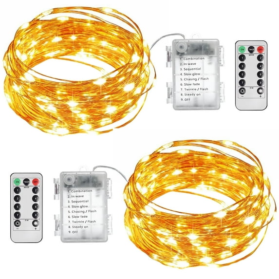 DAYBETTER 66ft Battery Operated String Lights, Warm White Fairy Lights with Remote, for Bedroom, Backyard, Wedding