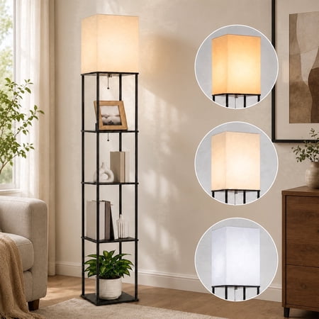 DAYBETTER 69”Floor Lamp With Shelves, 3 Color Temperature Corner Display Bookshelf Lamp, 9W LED Bulb Include, Black Shelf Floor Lamp for Living Room, Bedroom, Office, Corner