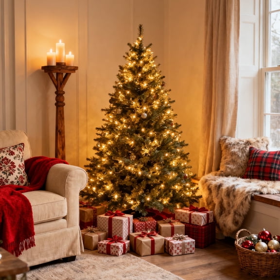 DAYBETTER 6ft Christmas Tree Artificial, Pre-lit with 250 LED Warm White Lights, 800 Branch Tips, Foldable Sturdy Metal Stand for Festival Home, Office Decor, Indoor and Outdoor