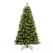 DAYBETTER 7.5ft Christmas Tree Artificial, Pre-lit with 450 LED Warm White Lights, 1300 Branch Tips, Foldable Sturdy Metal Stand for Festival Home, Office Decor, Indoor and Outdoor