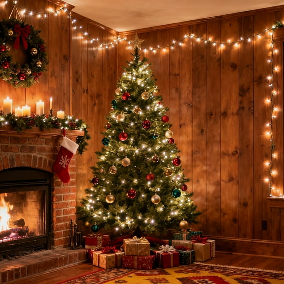 DAYBETTER 7.5ft Christmas Tree Artificial, Pre-lit with 450 LED Warm White Lights, 1300 Branch Tips, Foldable Sturdy Metal Stand for Festival Home, Office Decor, Indoor and Outdoor