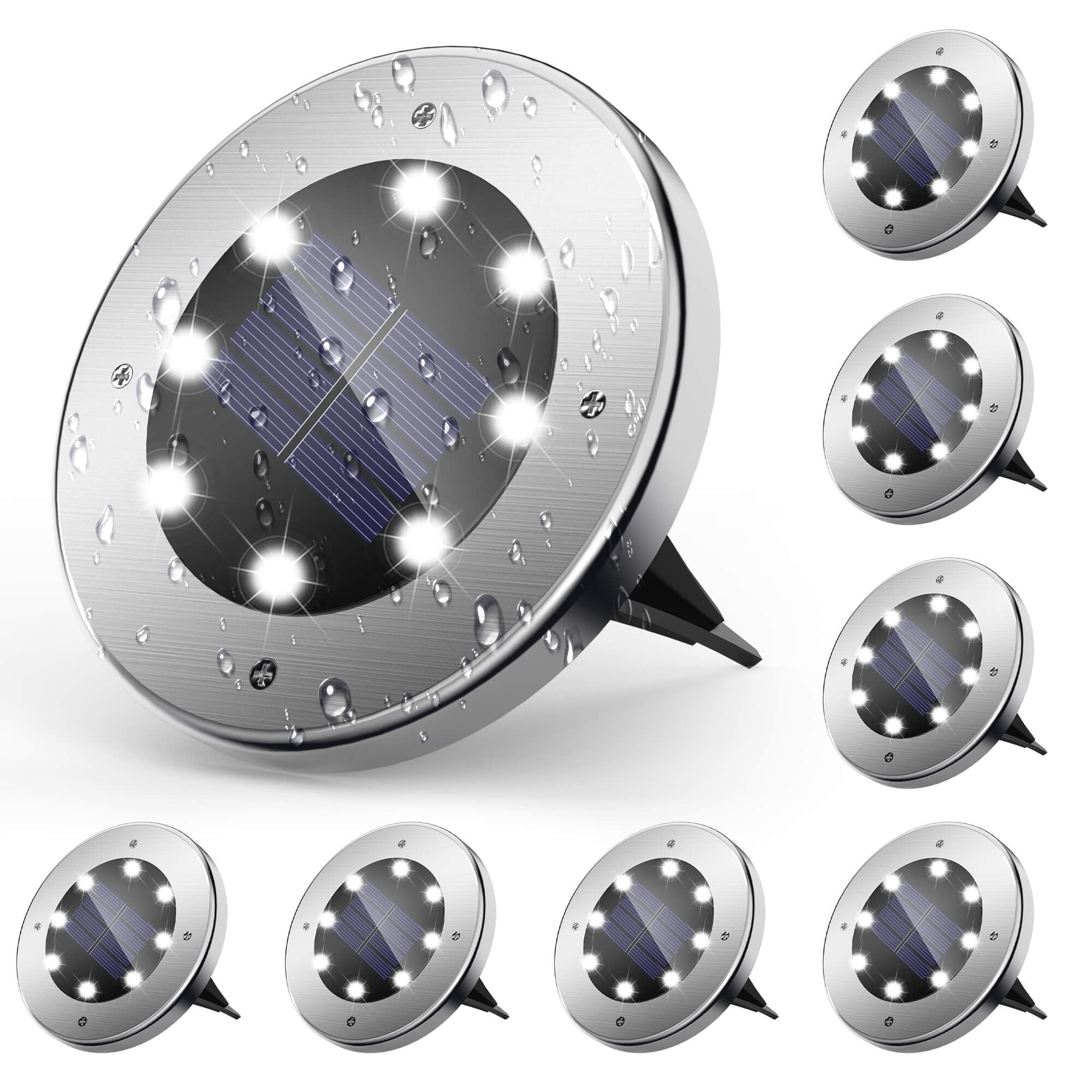 DAYBETTER 8 Pack Solar Ground Lights Outdoor Waterproof,8 LED Solar Disk Lights for Garden Yard Outside Driveway Walkway Pathway Lawn Patio Landscape Decor