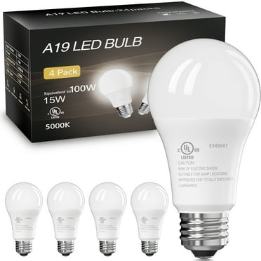 DAYBETTER A19 LED Light Bulbs, 100W Equivalent,5000K Daylight, 15W 1500 Lumens,E26 Standard Base,UL Listed,Lighting for Bedroom Living Room Home Office,4 Pack