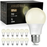 DAYBETTER A19 LED Light Bulbs, 60W Equivalent,4000K Cool White, 9W 800 Lumens,12Pack