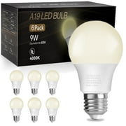 DAYBETTER A19 LED Light Bulbs, 60W Equivalent,4000K Cool White, 9W 800 Lumens,6 Pack