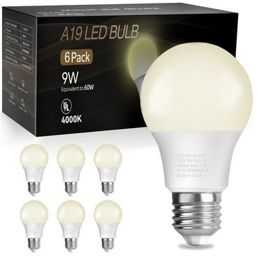 DAYBETTER A19 LED Light Bulbs, 60W Equivalent,4000K Cool White, 9W 800 Lumens,6 Pack