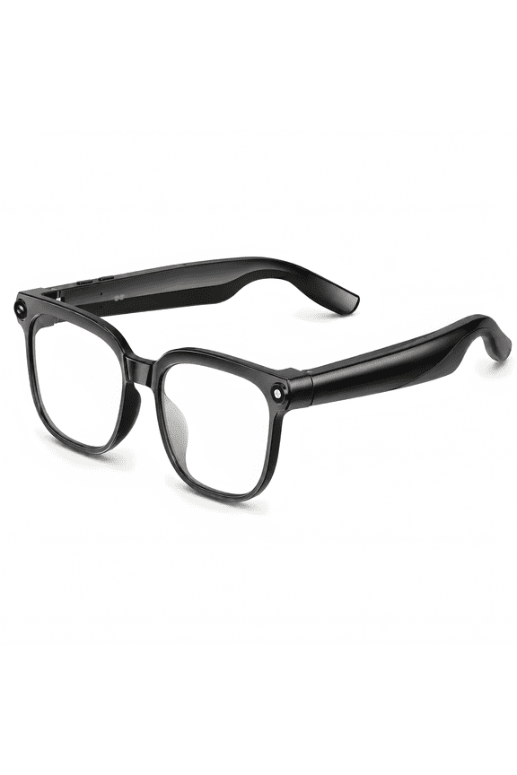 AI Smart Glasses, 800W Pixel, 1080P Camera, Real-Time Recording, Open-Ear Bluetooth Audio, Voice Assistant, Magnetic Charging, Perfect for Travel Vlog ( Black Frame with Clear Lenses)
