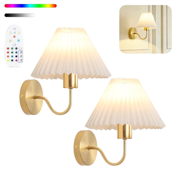 DAYBETTER Battery Operated Wall Sconces Set of 2, Cordless Rechargeable 3 Color Tems & RGB Warm Lamp, Dimmable Remote Night Light for Bedroom