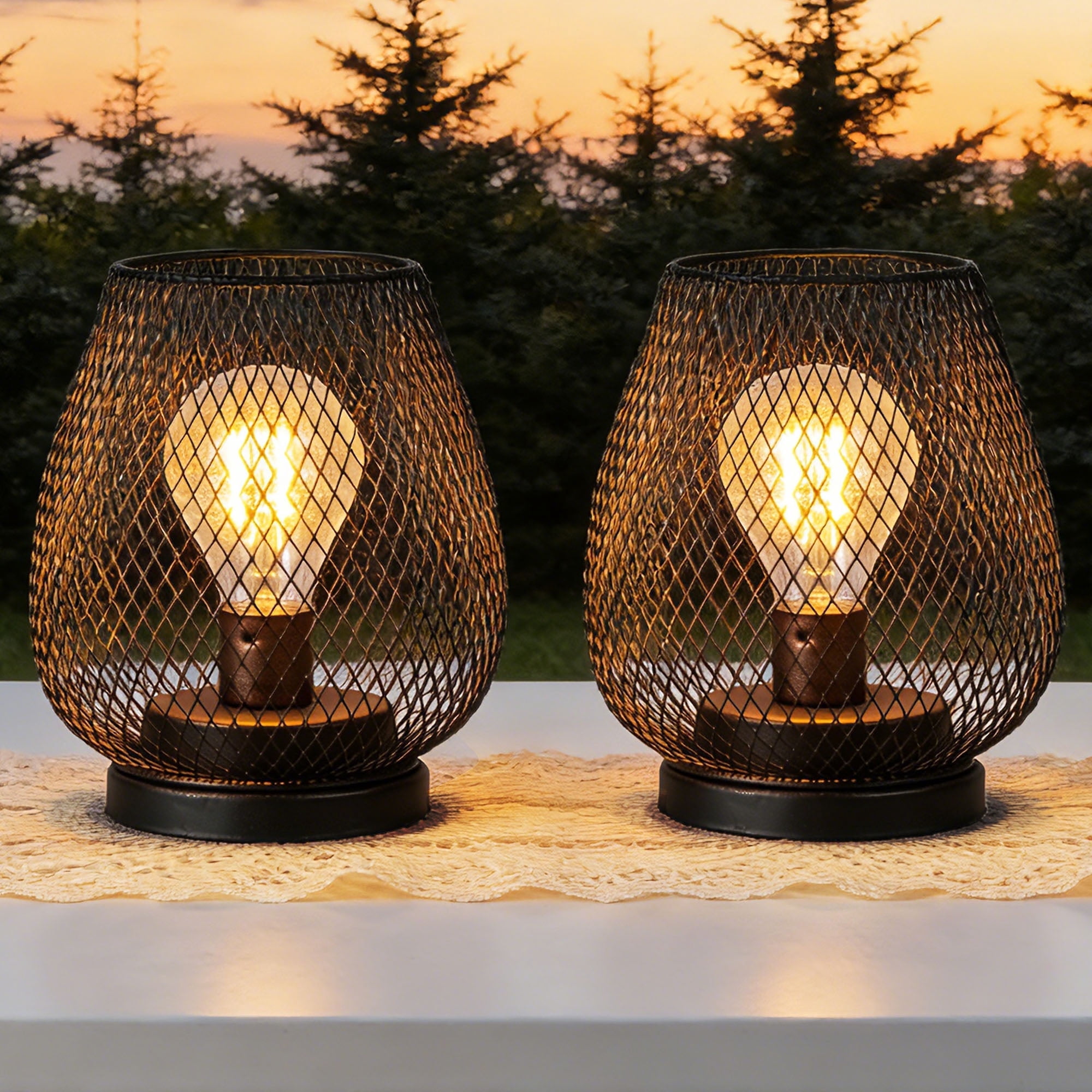 DAYBETTER Cordless Table Lamps 2 Pack, Battery Powered Vintage Metal Table Lights for Bedroom Patio Lanterns Decor Black
