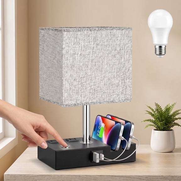 DAYBETTER Bedside Table Lamp , Dimmable Table Lamp with Touch Control & USB C+A Charging Ports 3 Color Temperatures for Bedroom, Living Room, Office