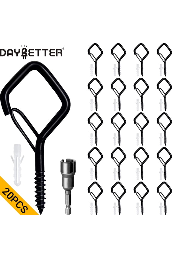 Black Screw Hooks, with Safety Buckle & Expansion Tube, For String Lights, Home -20 PCS