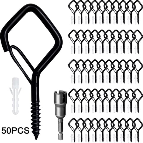 DAYBETTER 50PCS Metal Screw Hooks, Q-Hanger Ceiling Hooks for String Lights, Wind Chimes, Outdoor Decorations