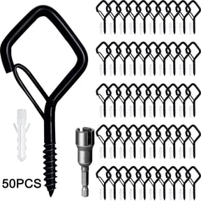 DAYBETTER 50PCS Metal Screw Hooks, Q-Hanger Ceiling Hooks for String Lights, Wind Chimes, Outdoor Decorations