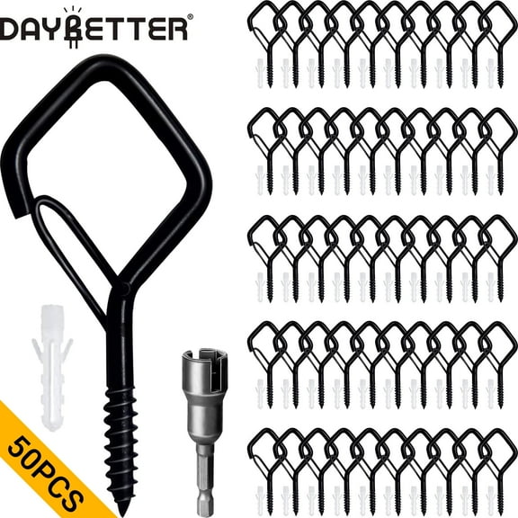 DAYBETTER Black Screw Hooks, with Safety Buckle & Expansion Tube, For String Lights, Home -50 PCS