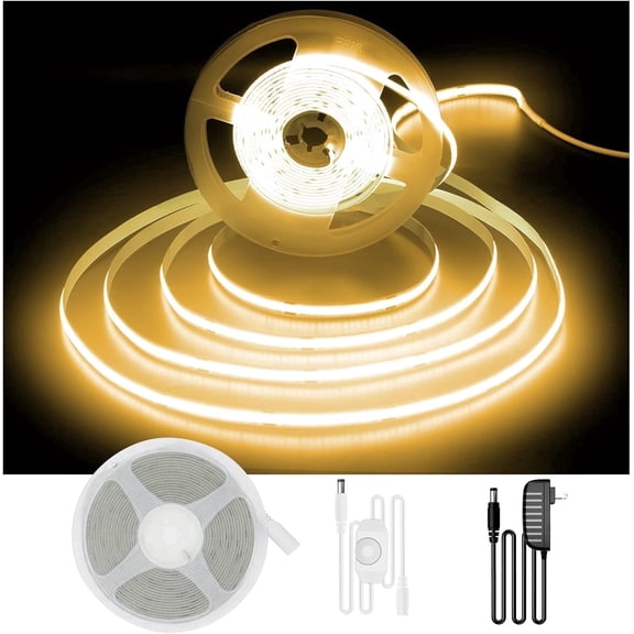 DAYBETTER COB LED Strip, 16.4ft 3000K Warm White Dimmable, 24V 1600 LEDs 2835 Flexible Light for Bedroom Home Decor