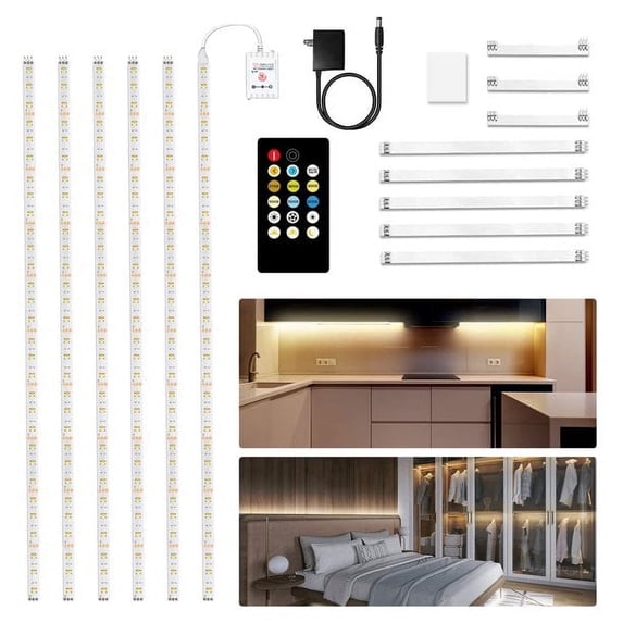 DAYBETTER 20FT Under Cabinet LED Lighting Kit, 6 Pcs Dimmable 2700K-6500K Strip Lights, Dual Control & Timing for Kitchen Cabinet TV Back