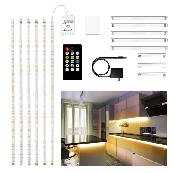 DAYBETTER 9.8FT Under Cabinet LED Lighting Kit, 6 Pcs Dimmable 2700K-6500K Strip Lights, Dual Control & Timing for Kitchen Cabinet TV Back