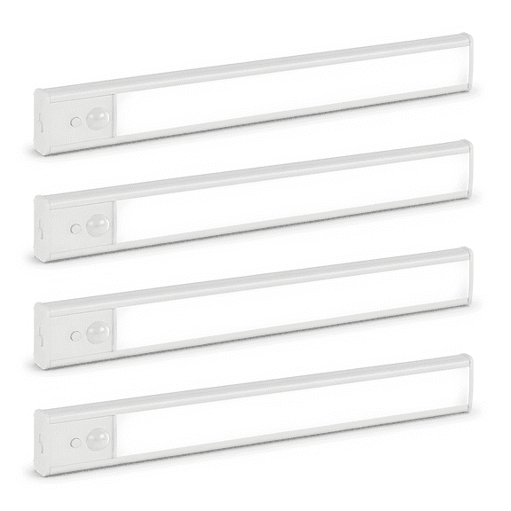 DAYBETTER Magnetic LED Cabinet Light 4 Pack 30cm, Rechargeable 1500mAh Dimmable Motion Activated Lamp, 0.7W 6000K White LED Light for Kitchen Cabinet Stairway