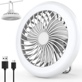 DAYBETTER Rechargeable Camping Fan with Light, 3-in-1 Hanging Desk Fan Lantern with 3 Speeds & 3 Lighting Modes, USB Battery Powered LED Portable Fan for Outdoor Tent, Office, Home, Emergency, White