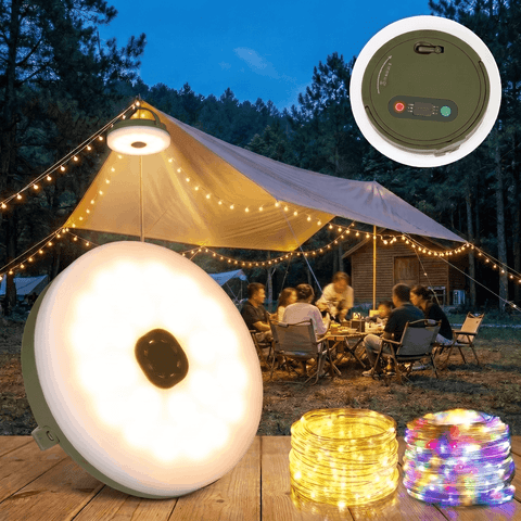 DAYBETTER Camping String Lights, 32.8FT Rechargeable Lights String with 5 Lighting Modes and 3 Brightness Modes,Warm White+RGB,Hanging Waterproof Portable LED Lamp,for Outdoor Patio Awning