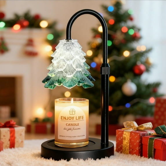 DAYBETTER Candle Warmer Lamp with Timer, Dimmable, Adjustable Height,Electric Wax Melt Burners Light with Christmas Tree Shaped Glass Lampshade in Amber for Bedroom, Home Decor and Gift