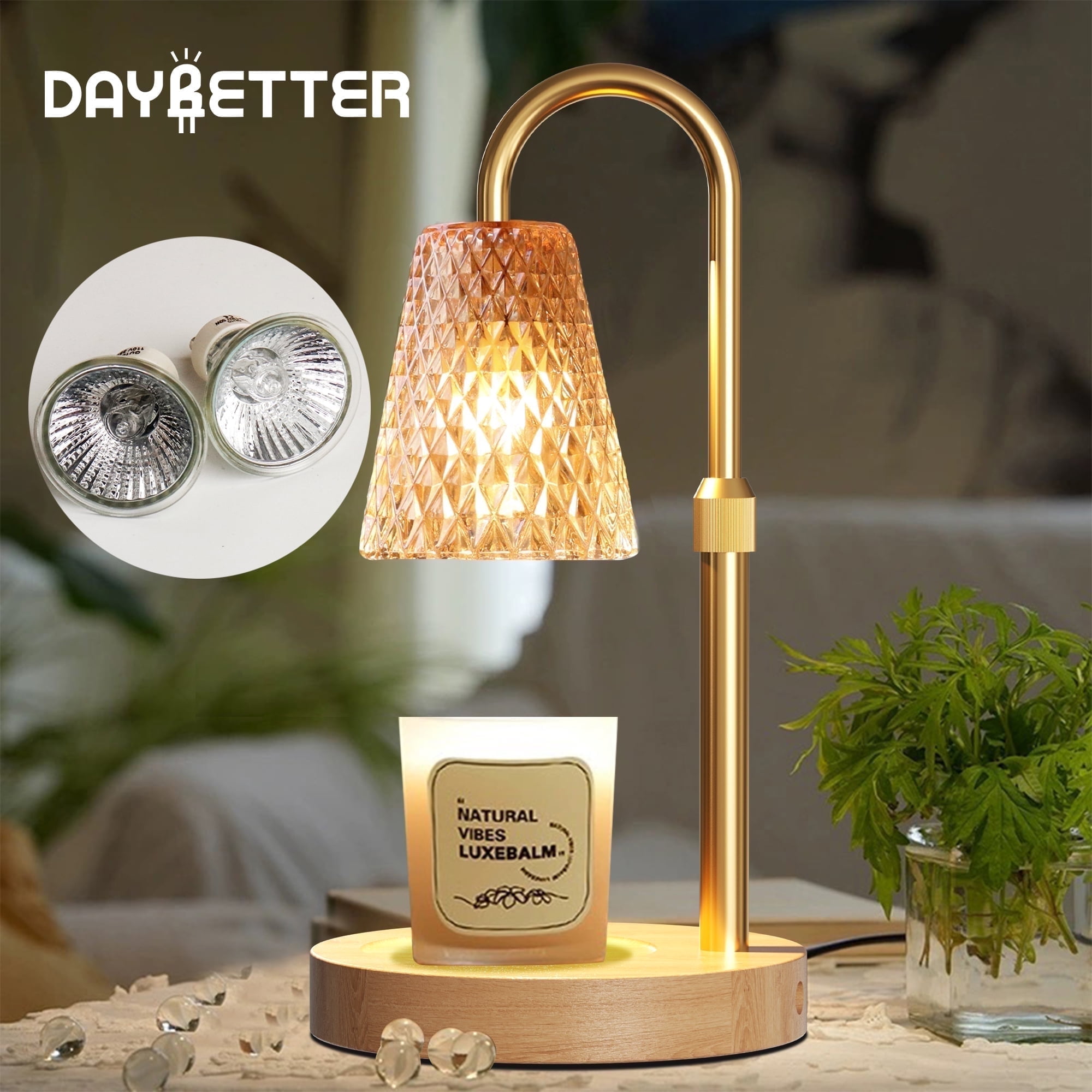 DAYBETTER Candle Warmer Lamp with Timer, Dimmable Adjustable Height Wax Warmer Lamp，Home Decor Wax Melter Light (2*50W GU10 Bulbs) - Walmart.com