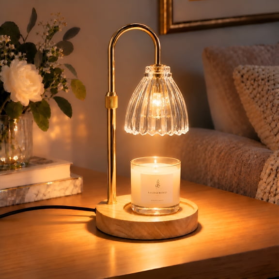 DAYBETTER Candle Warmer Lamp with Timer and Dimmer, Adjustable Height, Electric Wax Melt Light with Transparent Flower Bud-Shaped Glass lampshade, for Bedroom, Home Decor and Gift