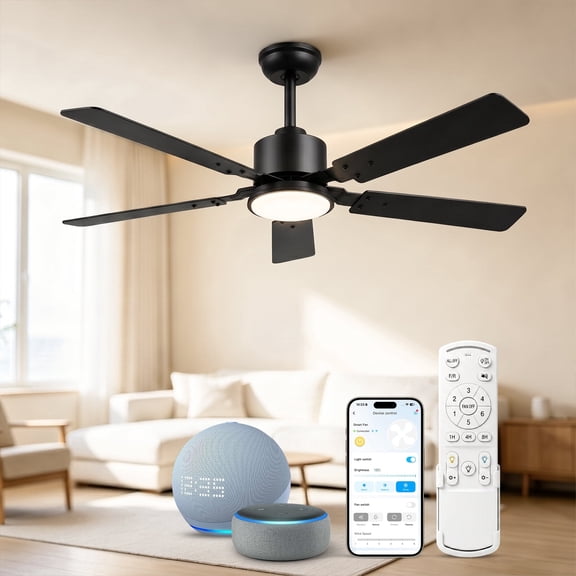 DAYBETTER 52 Inch Ceiling Fan with Lights, WiFi Smart Control with Google Assistant & Alexa,6-Speed Reversible DC Motor Fan, Timer and Dimmable LED Fan Light for Bedroom Living Room