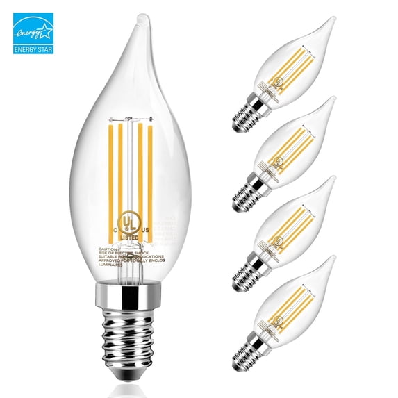 DAYBETTER Chandelier Light Bulbs, Candelabra Light Bulbs 60W Equivalent E12 LED Bulb Dimmable LED Light Bulbs 2700K Warm White 5.5W 600LM Flame Light Bulbs Tip Vintage CA11 Candle Light Bulbs, 5 Pack