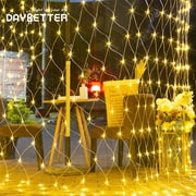 DAYBETTER Christmas LED Net Lights Outdoor,Warm White Waterproof Mesh Fairy String Lights, 12ft*5ft 360 LED with 8 Modes Plug in,for Bushes Garden Party Xmas Tree Decoration