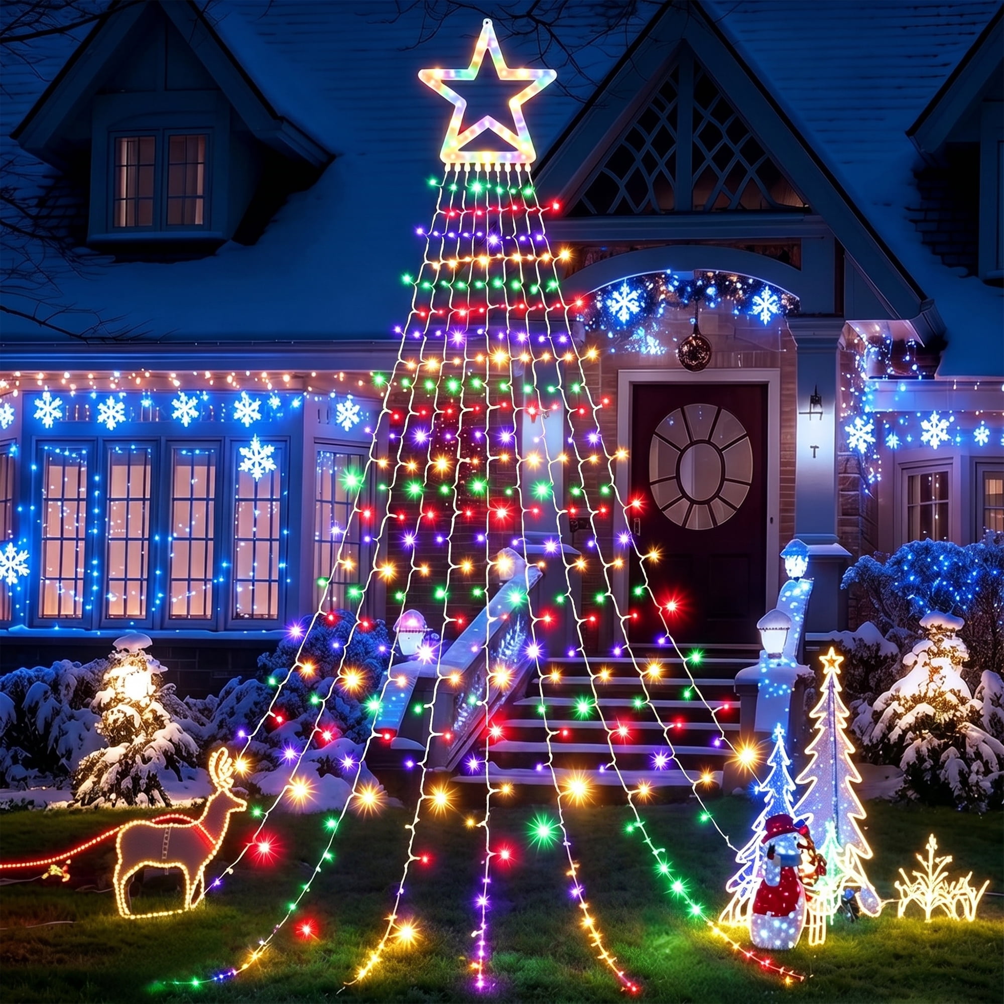 DAYBETTER Christmas String Lights Outdoor, Waterfall Star Lights with 317 LED, for Christmas Tree, New Year Decoration (Star-Multicolor)