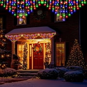 DAYBETTER Outdoor String Lights, 32.8ft RGB Clear Wire LED Icicle Lights, with 384 LED Light Bulbs, Waterproof, 8 Lightsing Modes, for Christmas, Parties, Outdoor Decorations