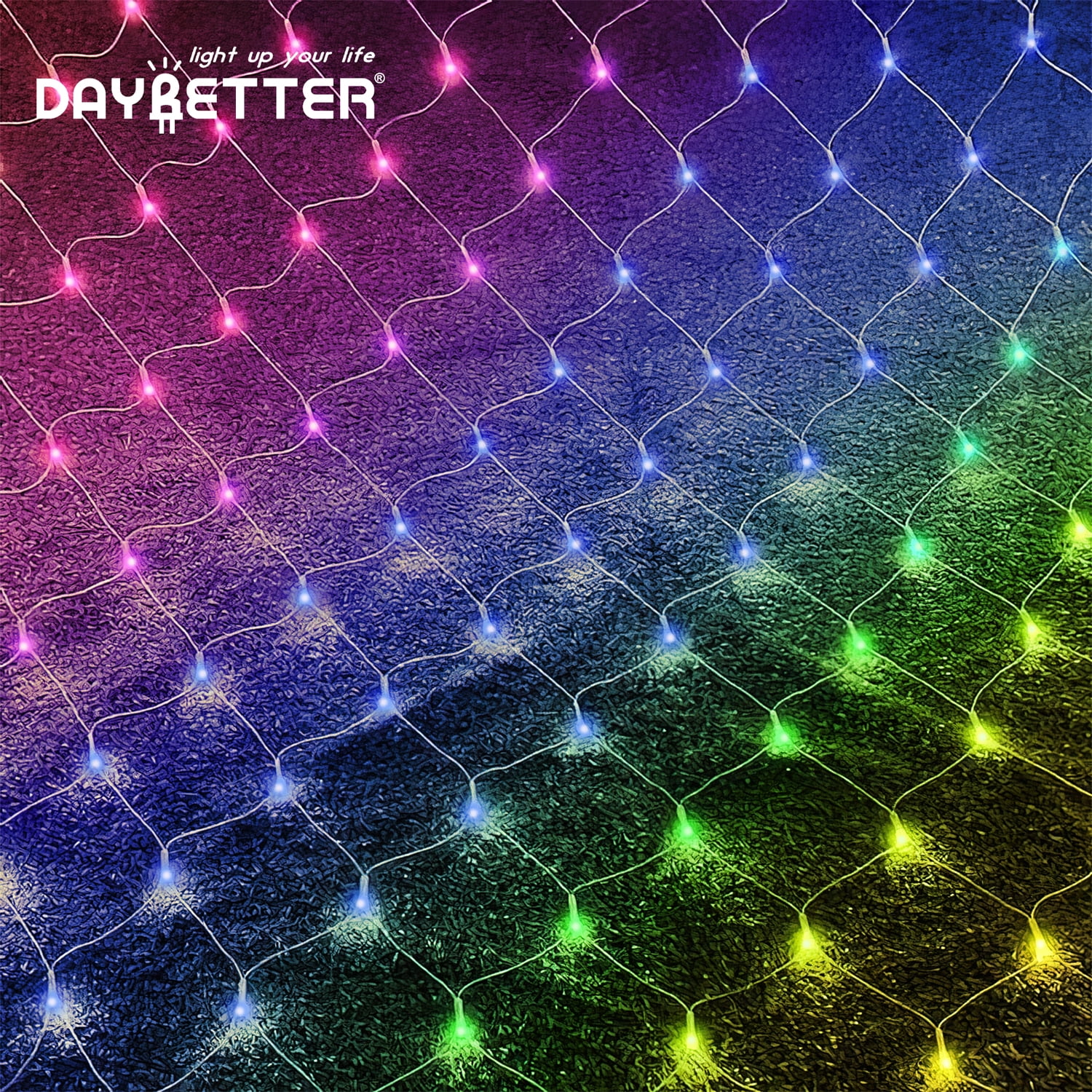 DAYBETTER Christmas Net Lights Outdoor, MultiColor Waterproof LED Mesh
