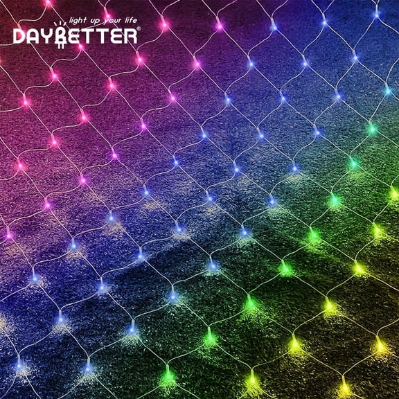 DAYBETTER Christmas Net Lights Outdoor, Multi-Color Waterproof LED Mesh Fairy String Lights, 12ft*5ft 360 LED with 8 Modes Plug in, Decor for Bushes Garden Party Xmas Tree