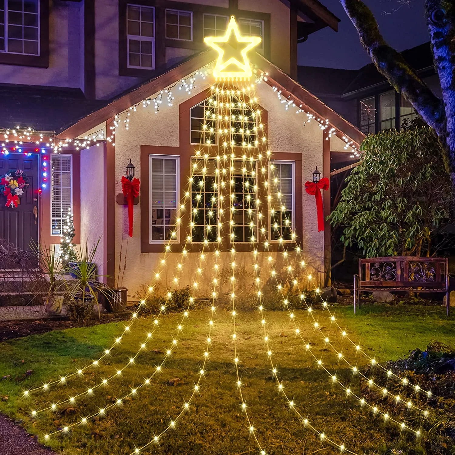String Waterfall DAYBETTER Christmas String Lights, 317 LED Ring Waterfall Lights, 8 ...