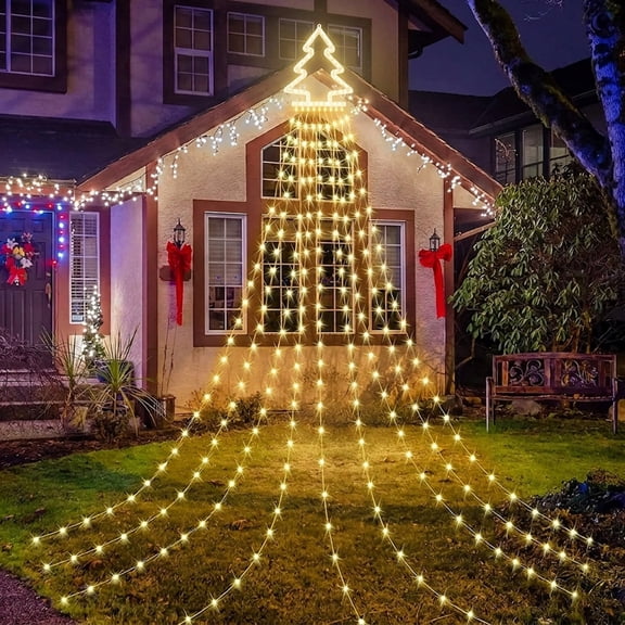 DAYBETTER Christmas String Lights, 317 LED Waterfall  Lights, Outdoor Christmas Lights with 8 Modes for Xmas New Year (Warm White)