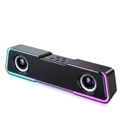 DAYBETTER Bluetooth Computer Speakers, PC Sound Bar with Deep Bass for Desktop Monitor, Colorful LED Lights, Switch Butt