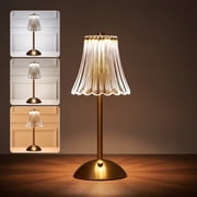 DAYBETTER Cordless Table Lamp, 12" Brass Rechargeable Cute Desk Light with Glass Shade, 3 Colors Dimmable Touch Lamp for Modern Office Home Decor